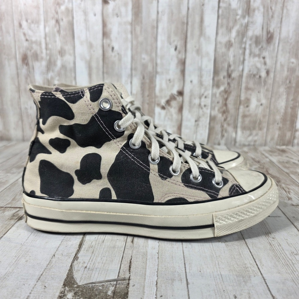 Converse Chuck 70 Hi Cow Print Sneakers Egret Black 165504C Womens 7.5 Mens 5.5